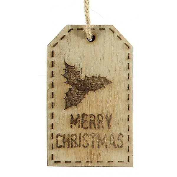 Χριστουγεννιάτικο Κρεμαστό Ξύλινο Ταμπελάκι, με Γκι και "Merry Christmas" (10cm)